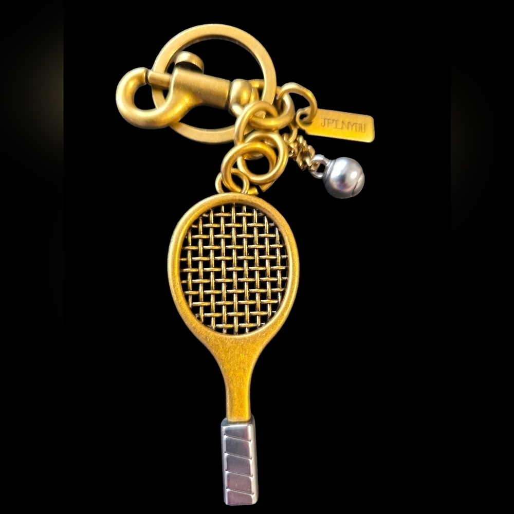 Letter "C" Brass Tennis Racquet Initial Keychain | Keyfob | Bag Charm - Picture 2 of 2